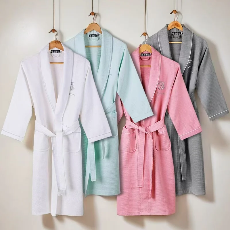 100% Pure Cotton, Plain Color Bathrobes for Men and Women, Sauna Clothes, Waffle Sleepwear, Sauna Robe, Beauty Shop, Hotel, New