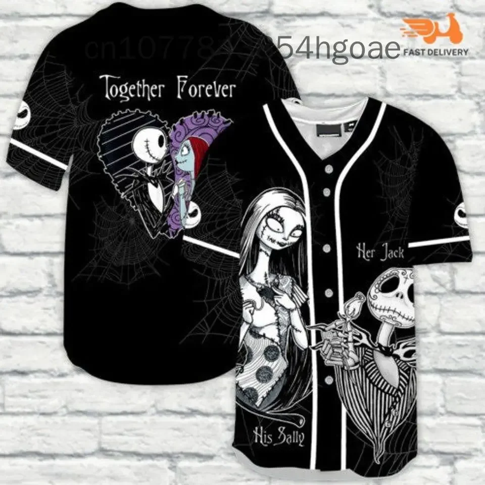 2024 Suumer New Jack Skellington And Sally Baseball Jersey Mens Women Custom Name Disney Baseball Uniform Casual Sports Shirt