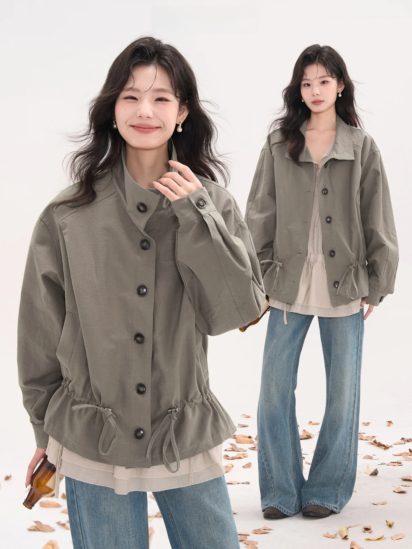 

Heme Gentle Mark Korean Sle Vintage Dstring Waistcoat Single Button Women's Jaet Autumn Faion ort Coat Coat