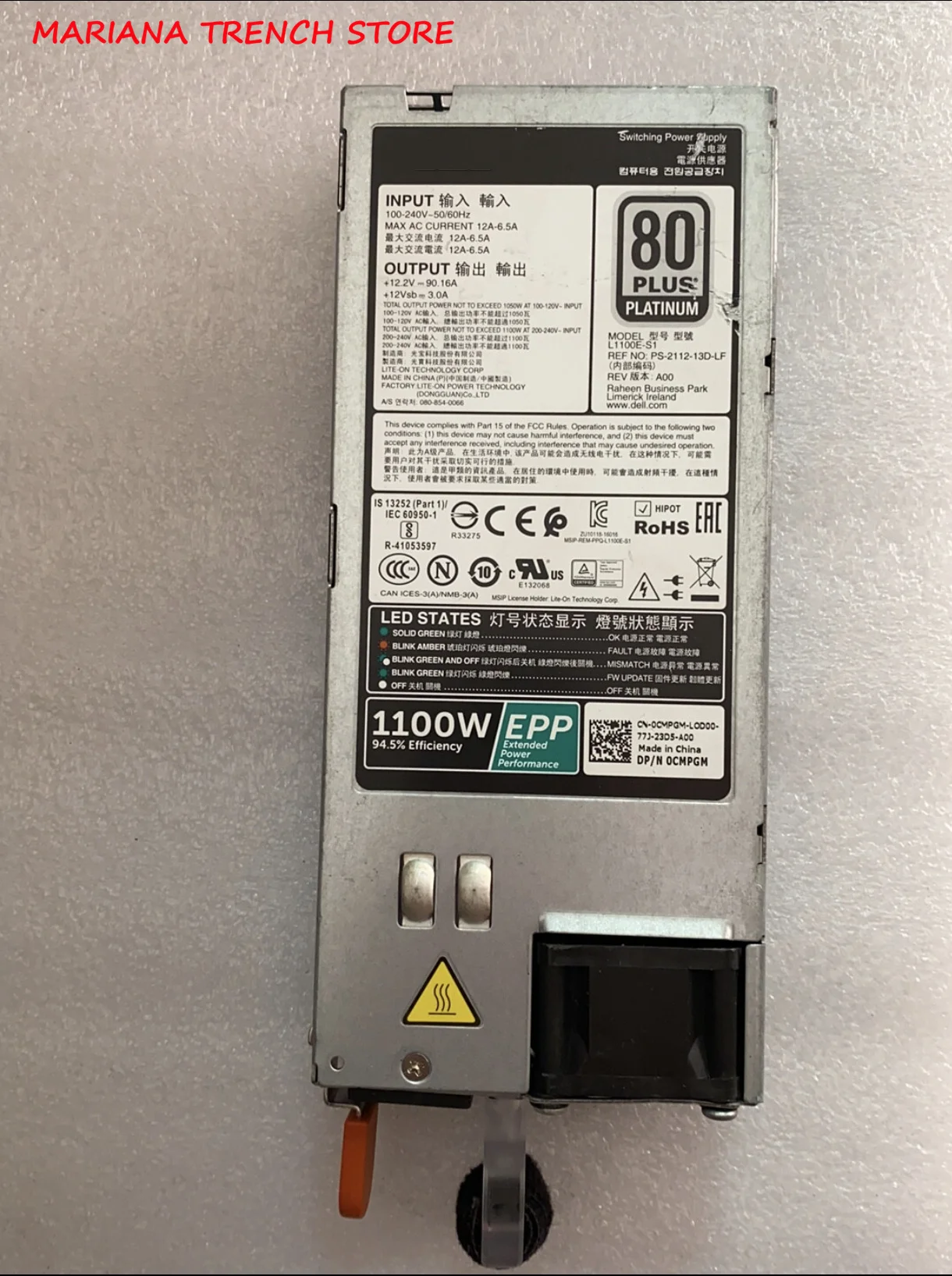 L1100E-S1 voor DELL R530 R630 R730 R730XD T430 T630 Rack Servers EPP 1100 W Schakelende Voeding