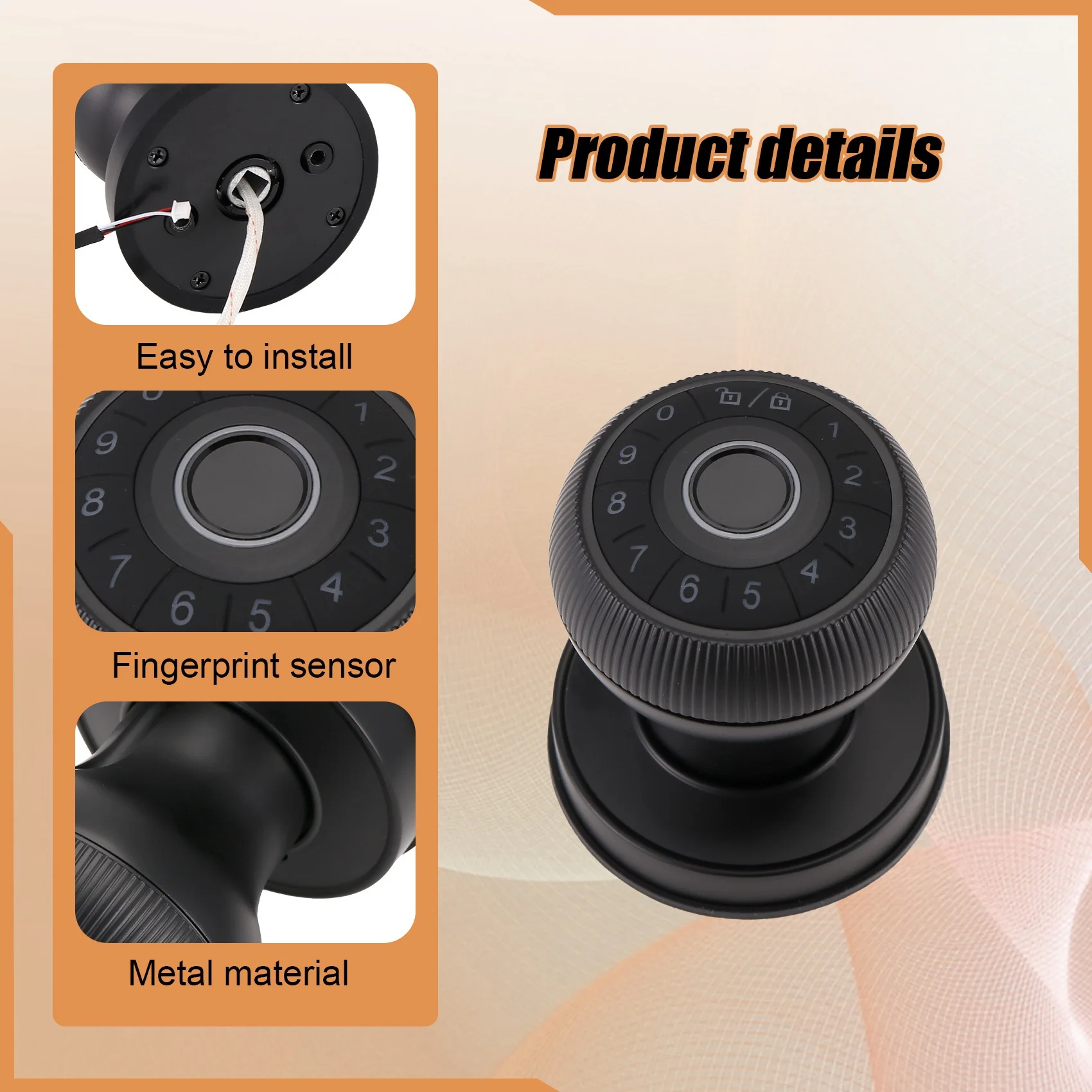 

Fingerprint Door Lock-Smart Door Handle, Keyless Door Handle With Password Keypad For Bedroom Smart Door Lock-AT30