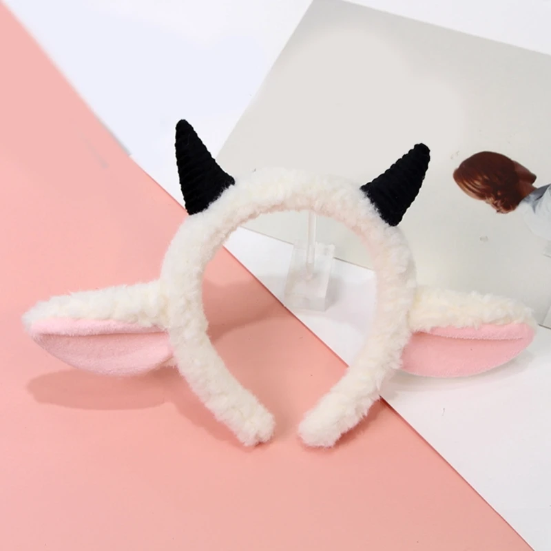 Plush Sheep Ear Hairhoop Furry Ear Headband Cosplay Costume Christmas Party Lovely Headdress Adult Kids Funny Headpieces