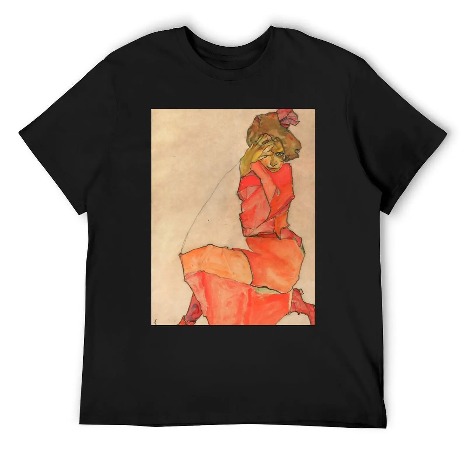 Egon Schiele Kneeling Female in Orange-Red Dress T-Shirt quick drying kawaii clothes mens graphic t-shirts hip hop