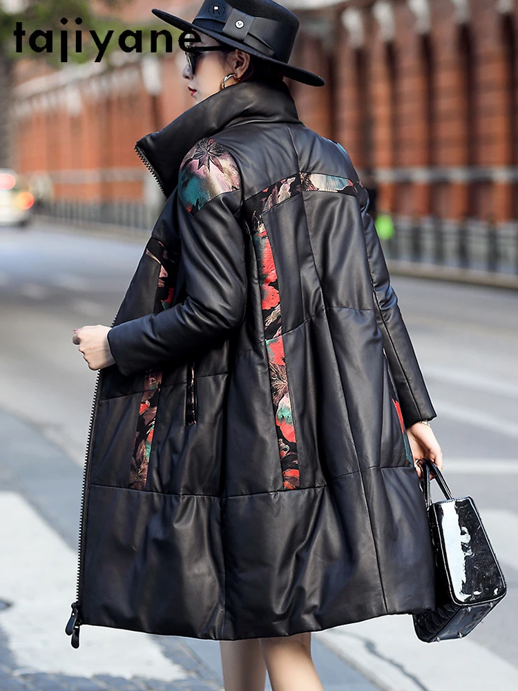 TAJIYANE 100% جلد الغنم بطة أسفل معطف امرأة موضة مطبوعة سترة منفوخة سترات من الجلد الحقيقي 2025 الشتاء ملابس حريمي كورت #4