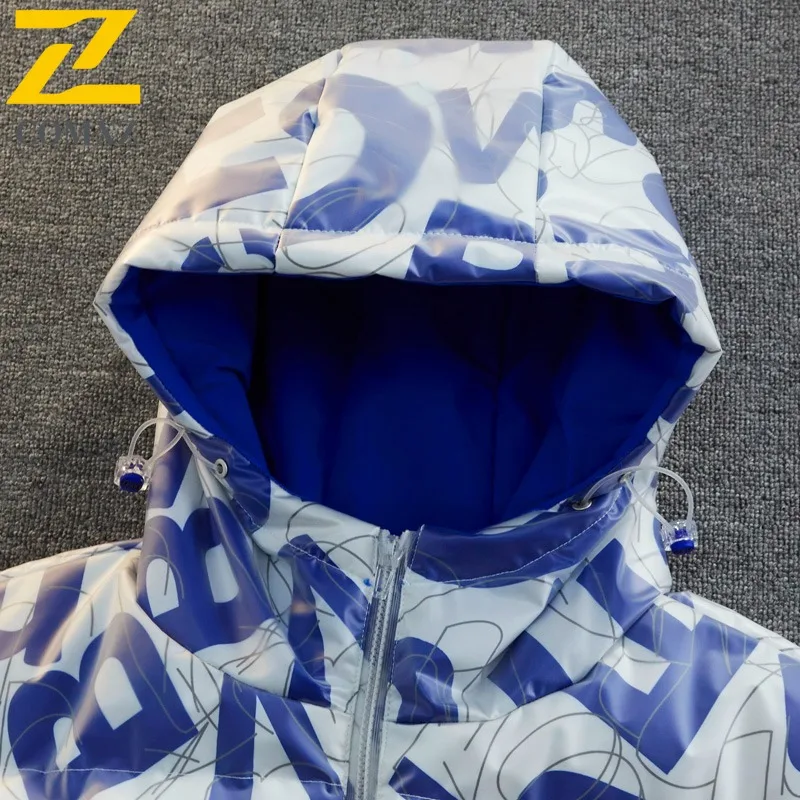 Comxz jaqueta masculina com estampa de letras, quente, grossa, estilo coreano, casaco acolchoado, neve, resistente ao frio, elegante, jaqueta de pão