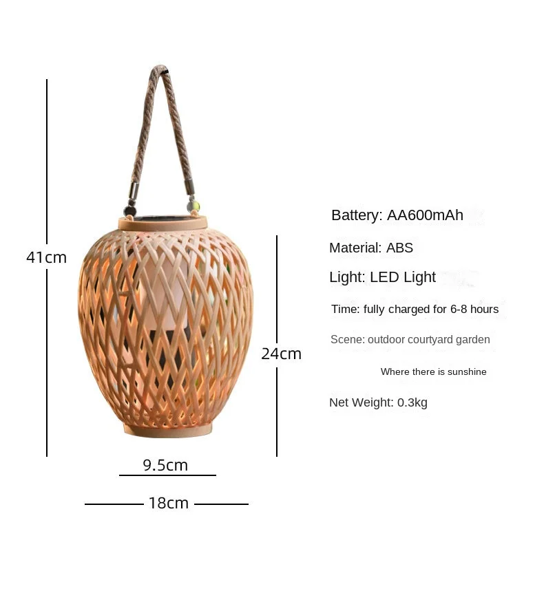 Lanterne Solaire en Rotin pour l\'Extérieur, Décoration de Jardin, Cour, délégations, Bougies Créatives, Lustre en Bambou