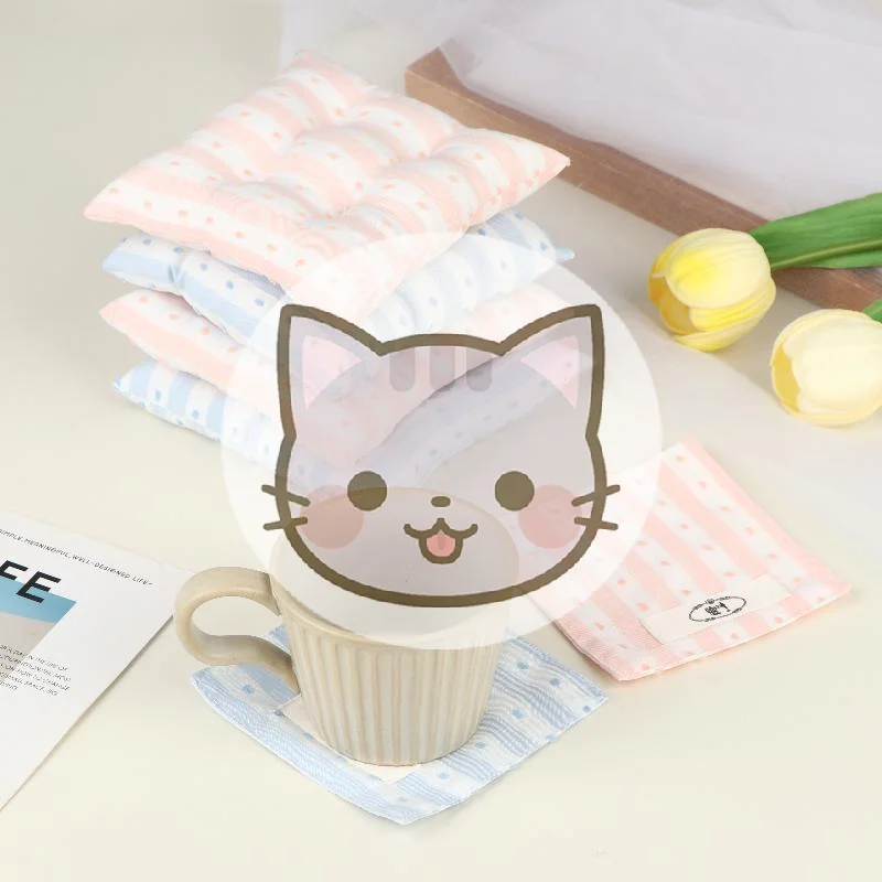 

Stripes Polka Dot Coasters Portable Square Cotton Cloth Insulation Pad Soft Hanging Drink Coasters Photography Props
