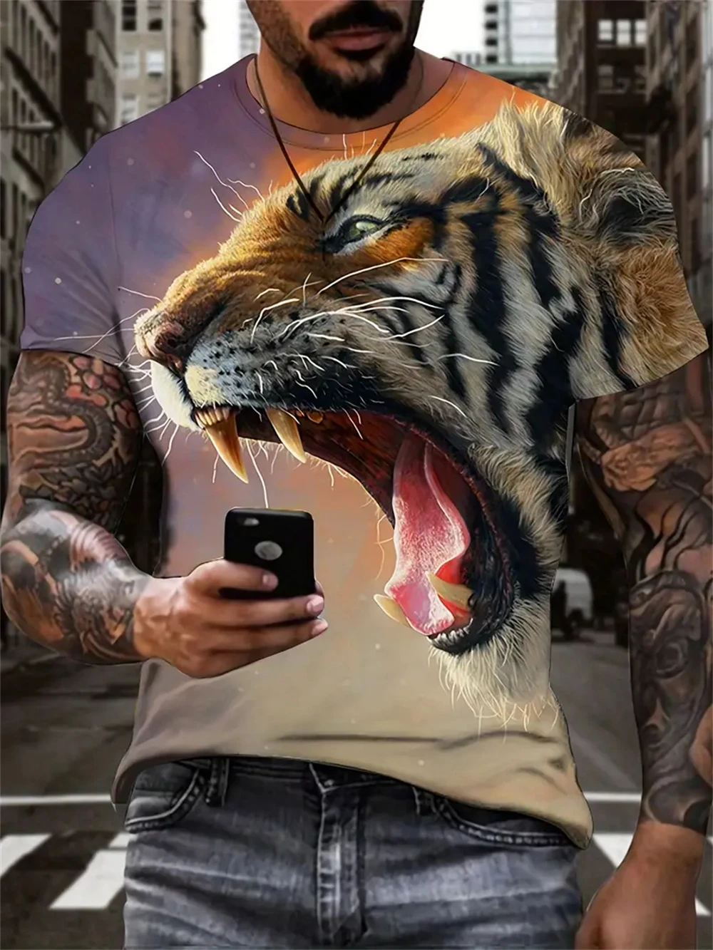 

Мужская футболка с 3D принтом животных Y2k, повседневная свободная футболка с короткими рукавами и круглым вырезом, уличная одежда, пуловер, уличная одежда больших размеров
