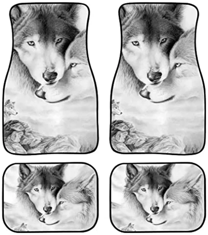 White wolf print European and American waterproof rubber material car mats 4PCS diving material universal mats