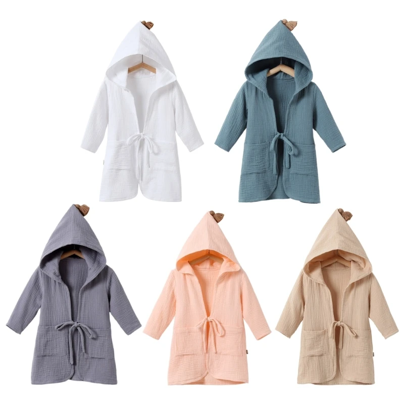 

Children's Hooded Cape Solid Color Bathrobe, Adjustable Waist Tie Strap Bath Towel Comfortable Fitf or Bath & Beach