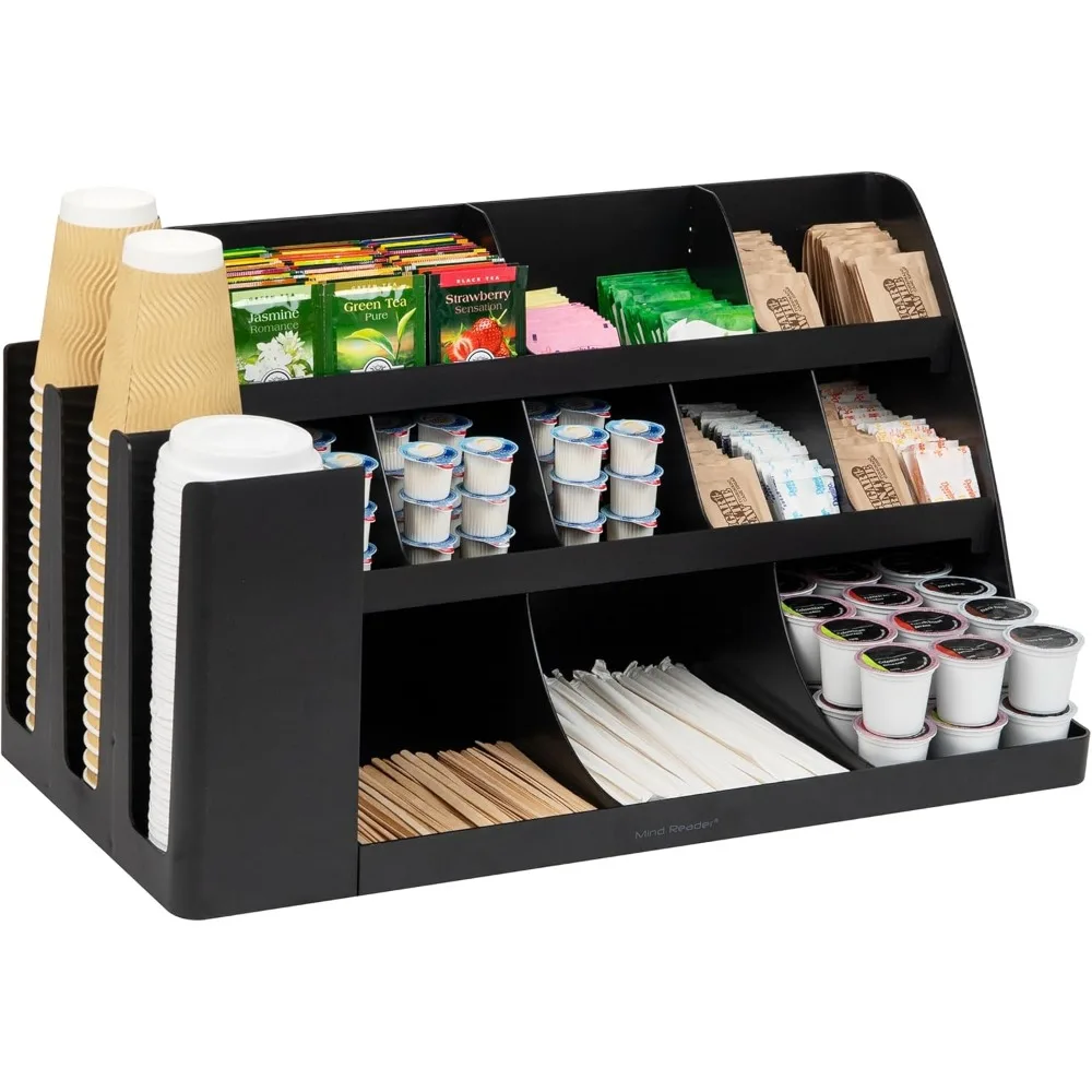

Extra Large Cup and Condiment Organizer, 24"L x 11.5"W x 12.5"H, Black - Countertop Storage for Kitchen or Office