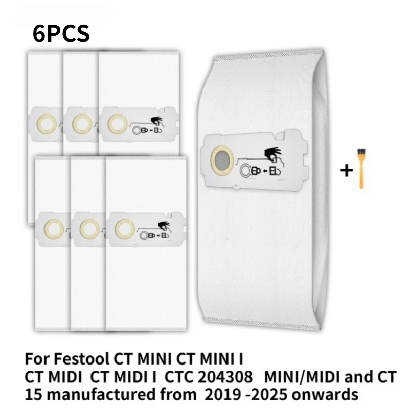 Filter Bags for Festool CT MINI  MINI I  MIDI  MIDI I 204308  Mini/Midi 2/5 from 2019 onwards CTC MINI/MIDI CT 15 6Pcs