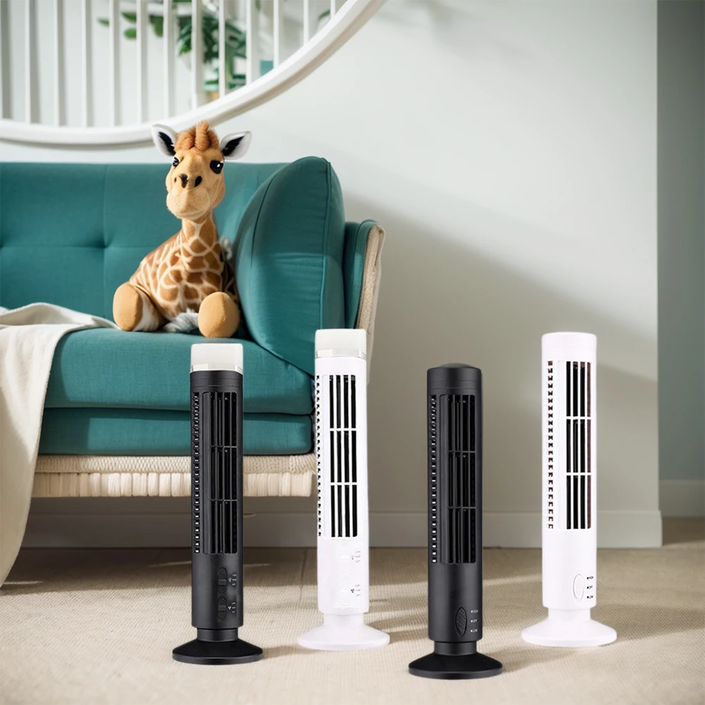 LED Tower Fan Bladeless Cooling Fan 2 Gear Speed Mini Vertical Conditioner Portable USB Bladeless Fan for Living Room Bedroom