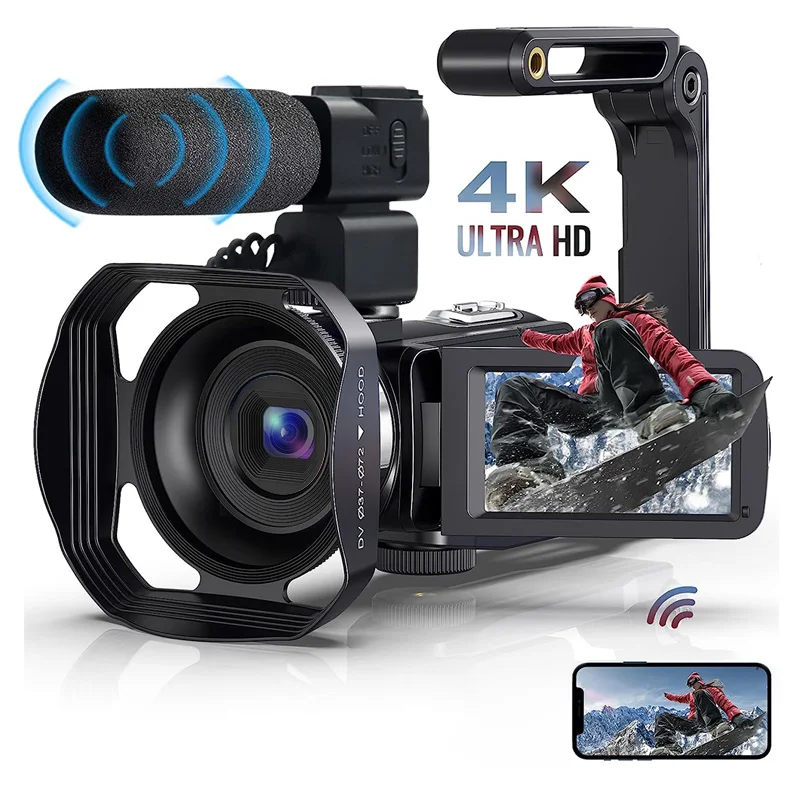 

Цифровая видеокамера 4K 60FPS 16X с цифровым зумом, записывающая видеокамера, вращающийся на 3,0 дюйма, с сенсорным экраном, ручная DV-камера
