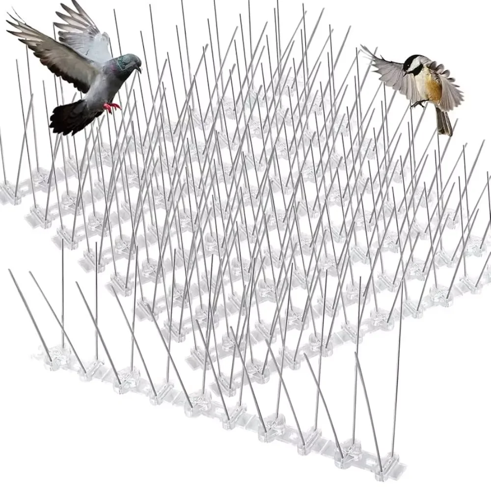 Stainless Steel Bird Spikes Pigeon Deterrent Repeller with Plastic Base for Garden Fence Roof Window Pest Control Use Set Kit