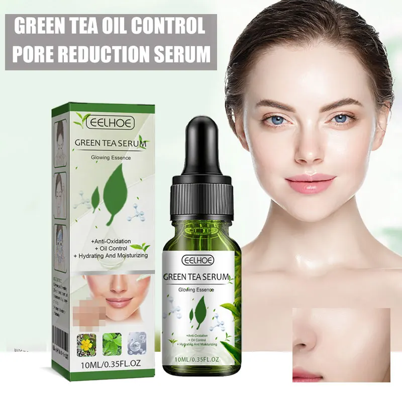 Pore Shrink Face Serum Green Tea Oil Control Remove Dark Spots Improve Acne Blackheads Dry Skin Firm Care Korean Cosmetics 10ml