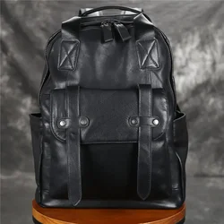 Nesitu Black Top Grain Genuine Leather 14'' Laptop Women Men Backpack Female Male Travel Bags Cowhide Roomy M018