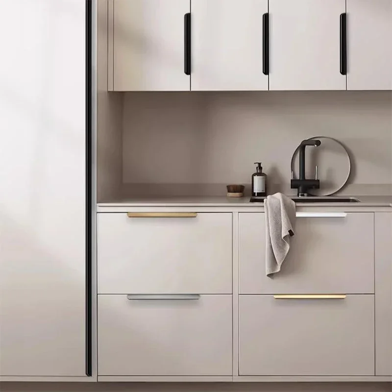 Cabinet Door Invisible Handle Wardrobe Modern Simple Black Gold Cabinet Drawer Edge Sealing Door Handle Light Luxury No Punching