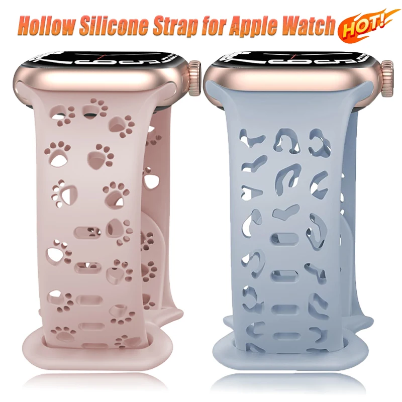 Силиконовый ремешок с полой собачьей лапой для Apple Watch Band 46 мм 44 40 мм 42 мм Браслет Iwatch Series Ultra 10 9 8 7 6 5 4 3 49 мм 41 45 мм