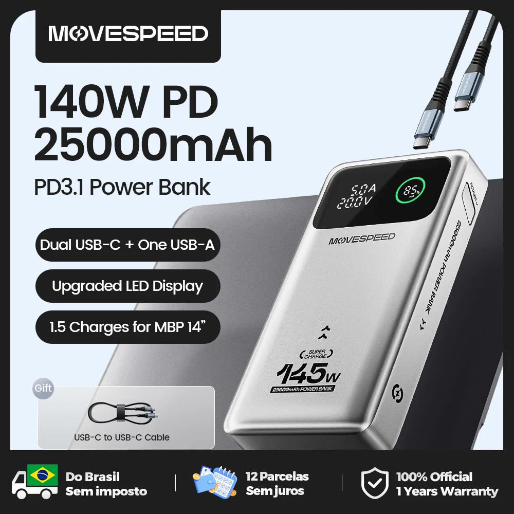 Movespeed m25pro 140w power bank 25000mah pd3.1 carga rápida bateria externa portátil 100w powerbank para macbook notebook portátil Movespeed m25pro 140w power bank 25000mah pd3.1 carga rápida bateria externa portátil 100w powerbank para macbook notebook portátil
