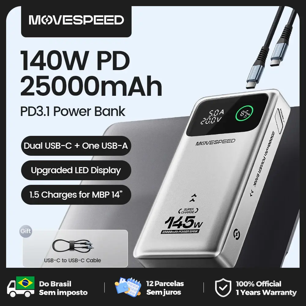 Movespeed m25pro 140w power bank 25000mah pd3.1 carga rápida bateria externa portátil 100w powerbank para macbook notebook portátil