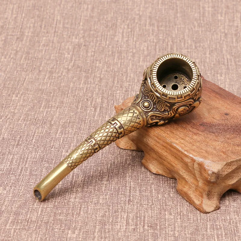 Antique Pure Copper Buddha Cigarette Pipe Retro Brass Traditional Cigarette Smoke Rod Hand Made Crafts Home Decoration Ornaments