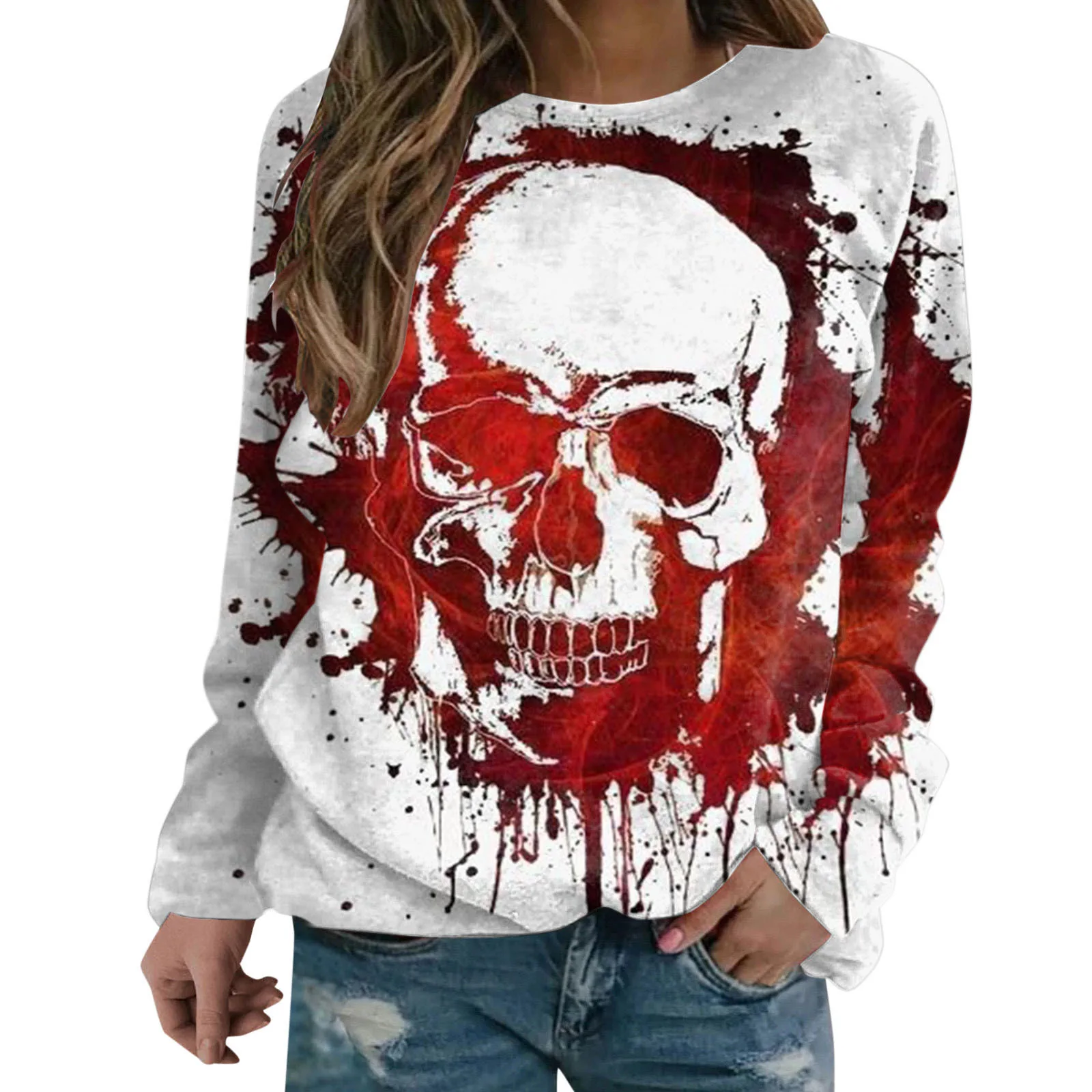 Boring Honey Fashion Halloween Costume Tops Round Collar Halloween Costumes For Women T-Shirts Long Sleeves Women's Blouse