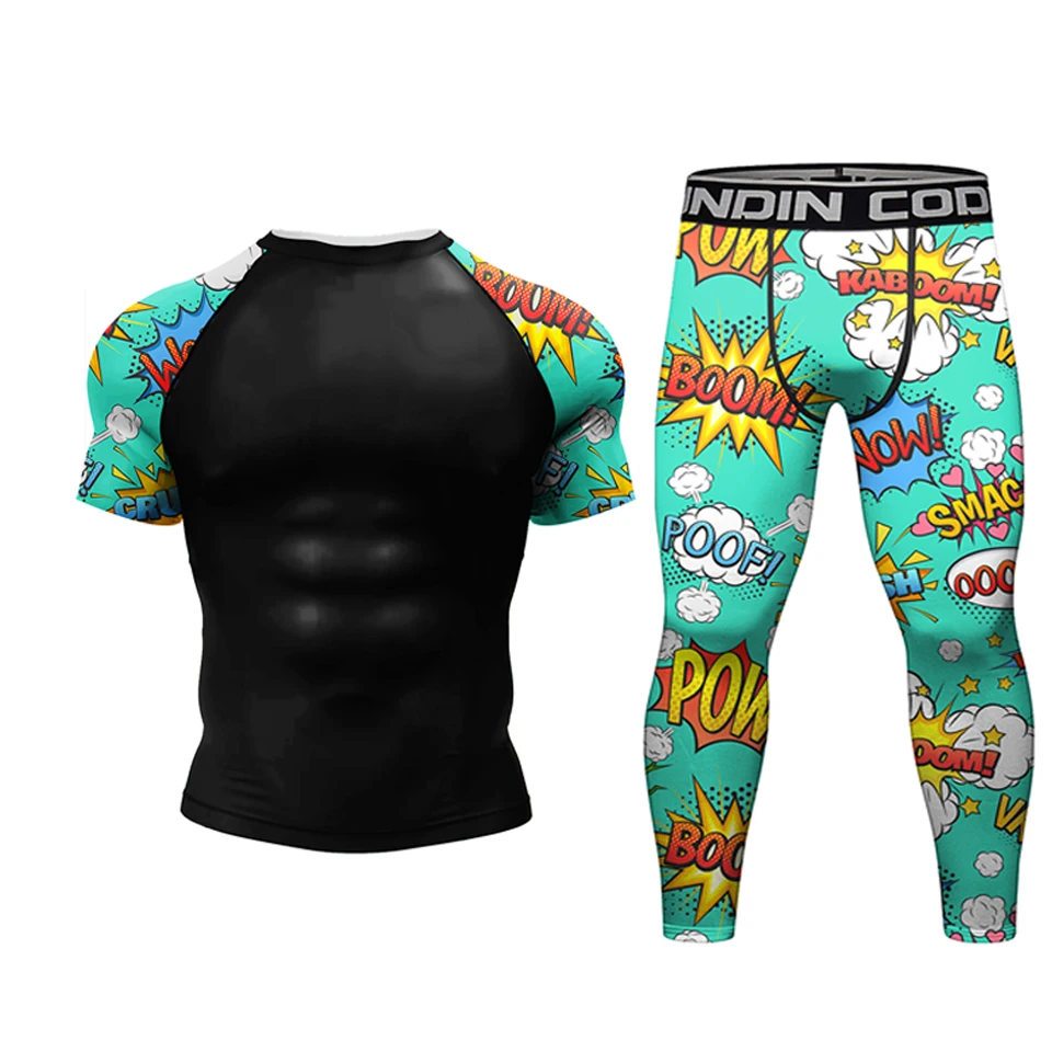 Męska koszulka MMA Muay Thai Rashguard + szorty oddychające szybkoschnąca koszulka do biegania sportowa na świeżym powietrzu bokserska dresy