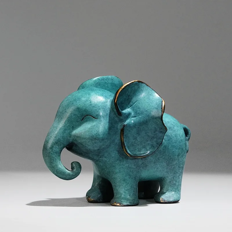 

Elephant Calf Statue Figurine Green Bronze Small Animal Sculpture Home Decoration Ornament