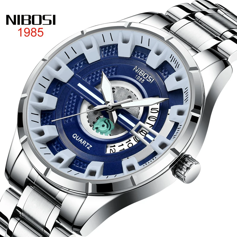 

NIBOSI Brand New Fashion Quartz Watch Men Luxury Stainless Steel Waterproof Luminous Hands Date Mens Watches Relogio Masculino