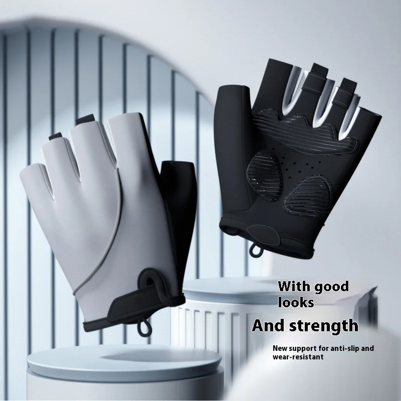 

Silicone Grip Workout Gloves - Half Finger for Gym, Weight Lifting, Pull-Ups & Equipment - Anti-Slip with Padded Palm for Men