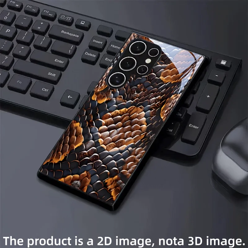The brown black scale patterned glass phone case is suitable for Samsung Galaxy S26 S25 S24 S22 S21 S20 FE/Ultra/Plus anti drop