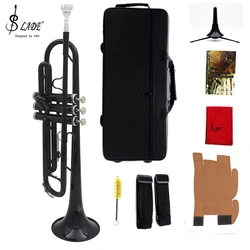 SLADE Black ClassicTrumpet Bb B Flat Trumpet Brass Material Monel Piston Professional Wind Instrument with Accessories