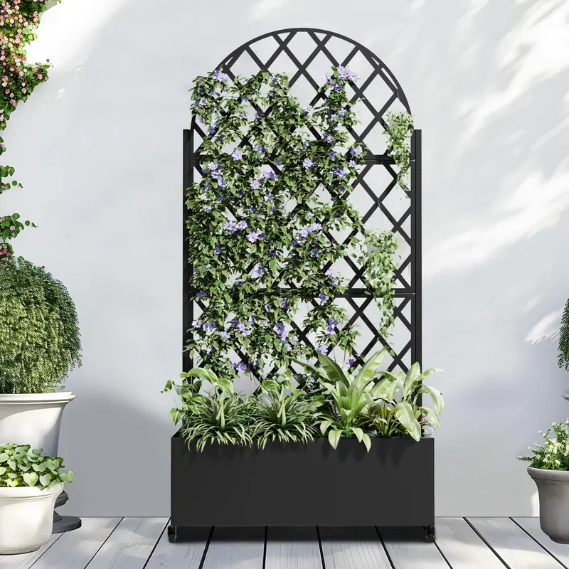 Wholesale Black Outdoor Furniture Movable Raised Garden Bed Trellis with Lockable Flower Boxes Friendly for Gardening