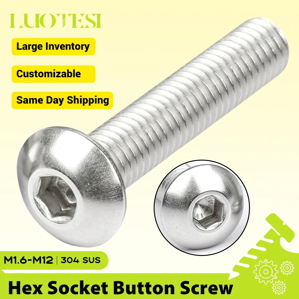 Hexagon Socket Button Head Cap Bolt Screw 304 Stainless Steel M1.6-M12 Allen Hex Socket Round Head Screw for Furniture Assembly