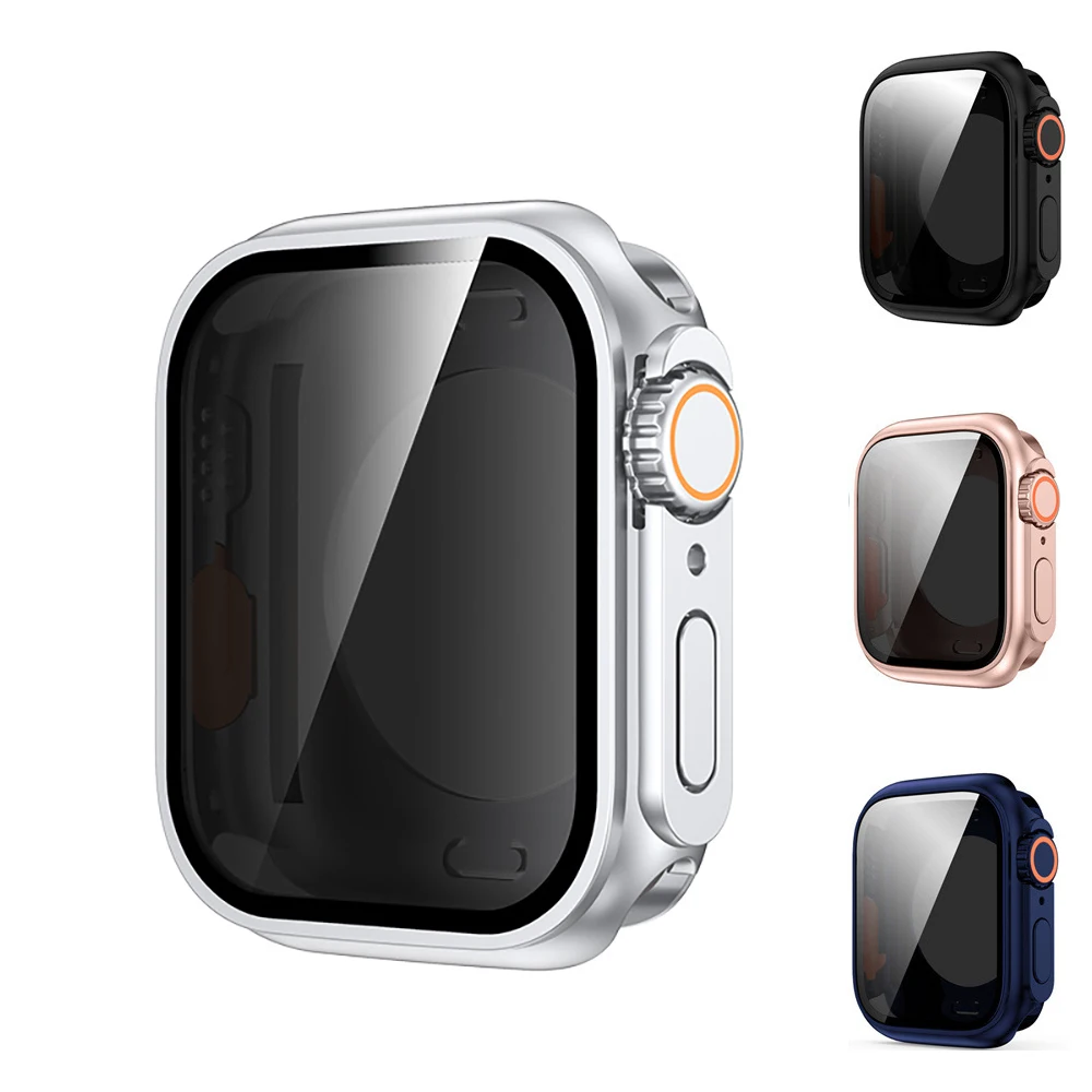 Tempered Glass Privacy Case for Apple Watch 40mm 41mm 44mm 45mm Waterproof Screen Cover Change to Ultra for iWatch 9 8 7 6 5 4SE