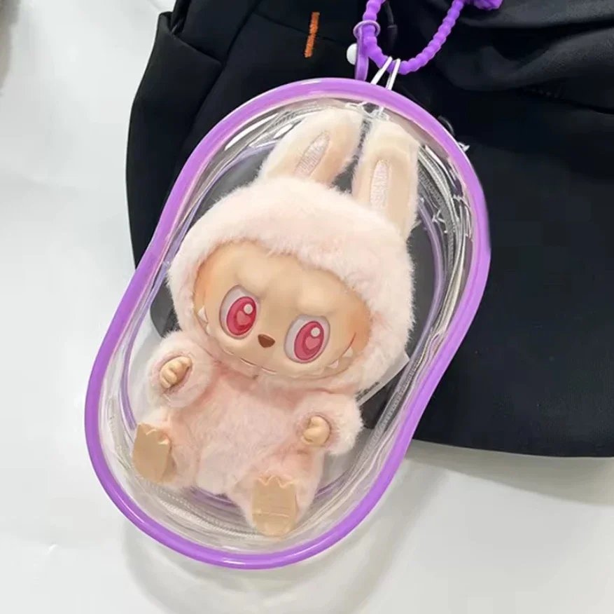 11cm*7cm Transparent Protector Storage Case Organizer Box for Plush Dolls Toy Outdoor Bag With Keychain Doll Accessories