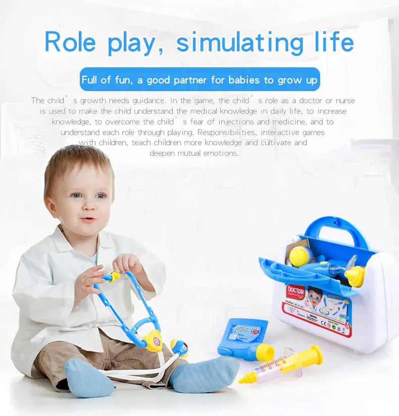 Children's 16 Piece Set with Sound and Light Medicine Box, Doctor and Nurse's Simulated Medical Tools, Family Toy