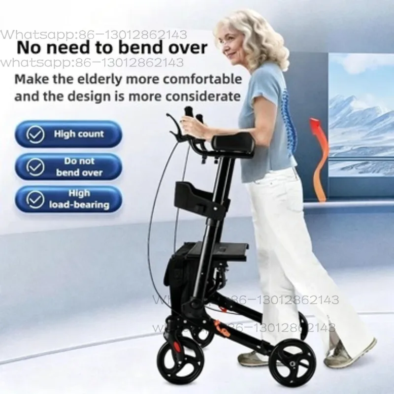 Aluminum Alloy Rollator Walker with 360° Swivel Wheels Height Adjustable Handle Post-Surgery Lumbar Support Rehabilitation Aid