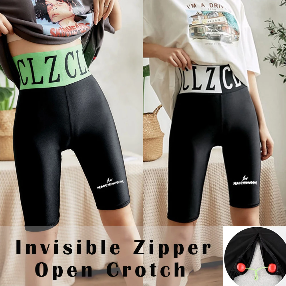 

Summer Zipper Crotch Women's Peach Hip Sports Shorts Workout Pants Tight Sexy Gym Trousers