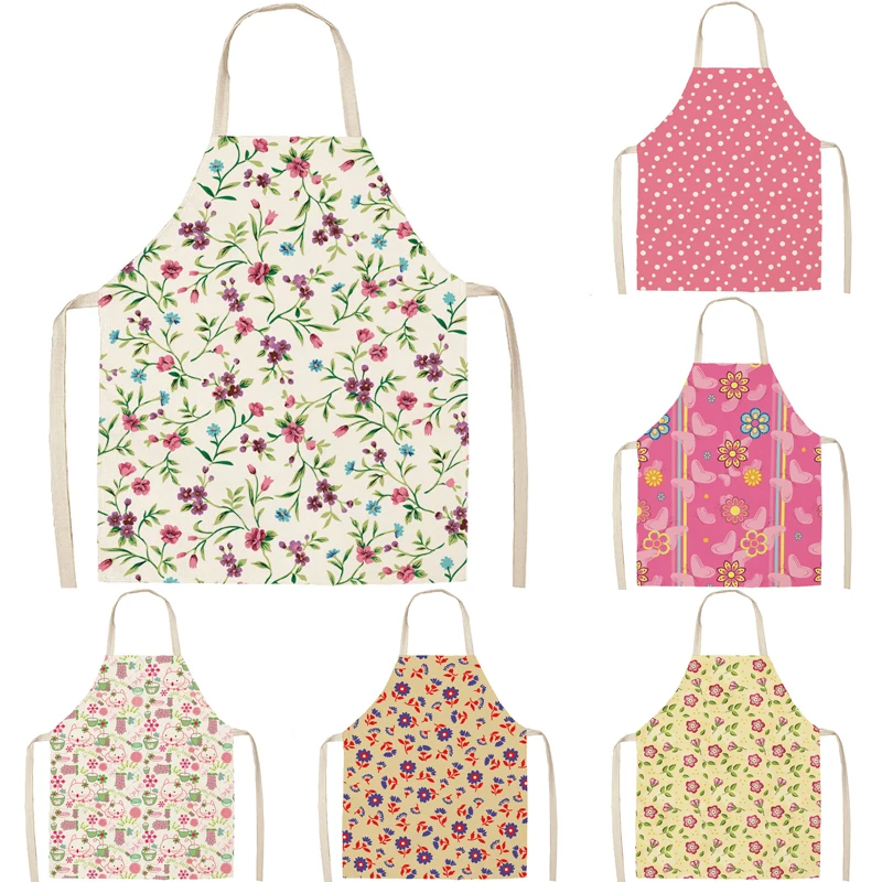 

1 pcs cotton and linen floral pattern printed apron, unisex linen apron, kitchen anti fouling apron, cooking apron, home apron