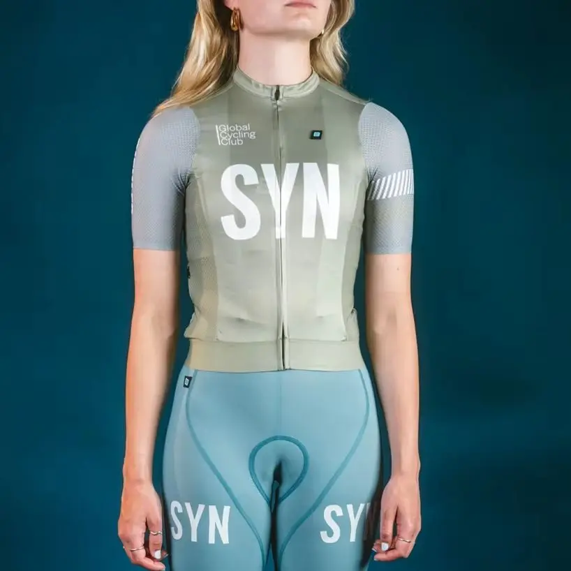 DAMEN PRO JERSEY SAVANNA GREY SYN TEAM Aero Fahrrad Reiten Tops MTB Bike Jersey Sommer Kurzarm Rennen Kleidung