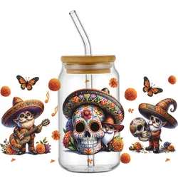 Mexican Day of the Dead DIY Decals 3D transfers uvdtf crystal stickers 16oz uv dtf cup wraps for Libbey Glasses