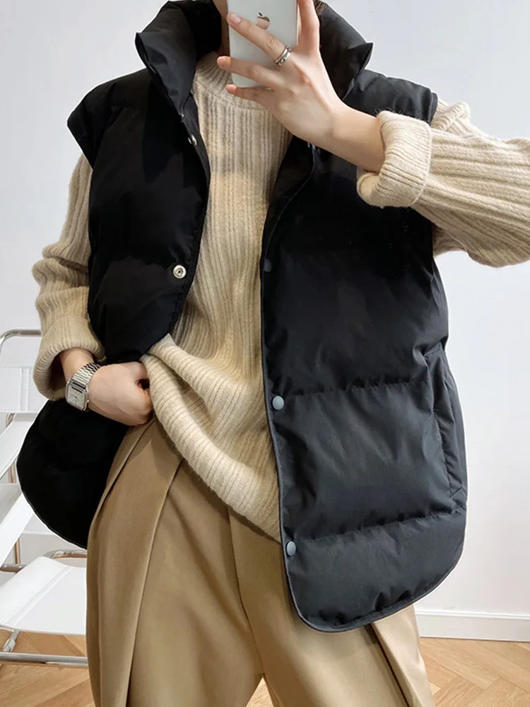 2023 Women Vest Coat Stand Collar Winter Women Warm Coat Oversize Tops Beige Vest Chaleco Mujer Gilet Casaco Feminino