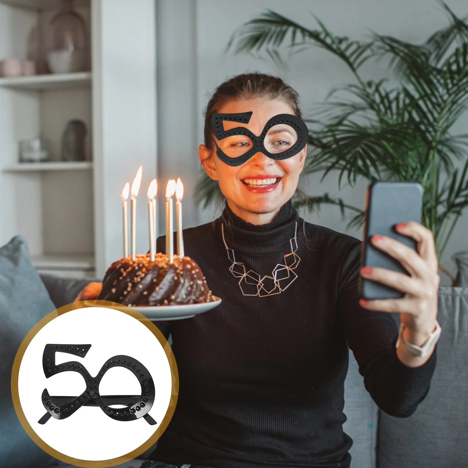 

6Pcs 50Th Birthday Party Glasses Rhinestone Eyewear Fun Accessory for Photo Booths and Celebrations Black Funny Birthday Glasses