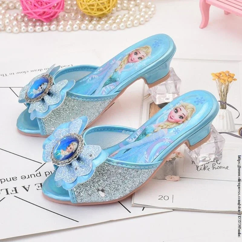 Disney New Girls Sandals High Heels Children Fashion Princess Leather Summer Sofia Shoes Chaussure Enfants Fille Sandalias Nina