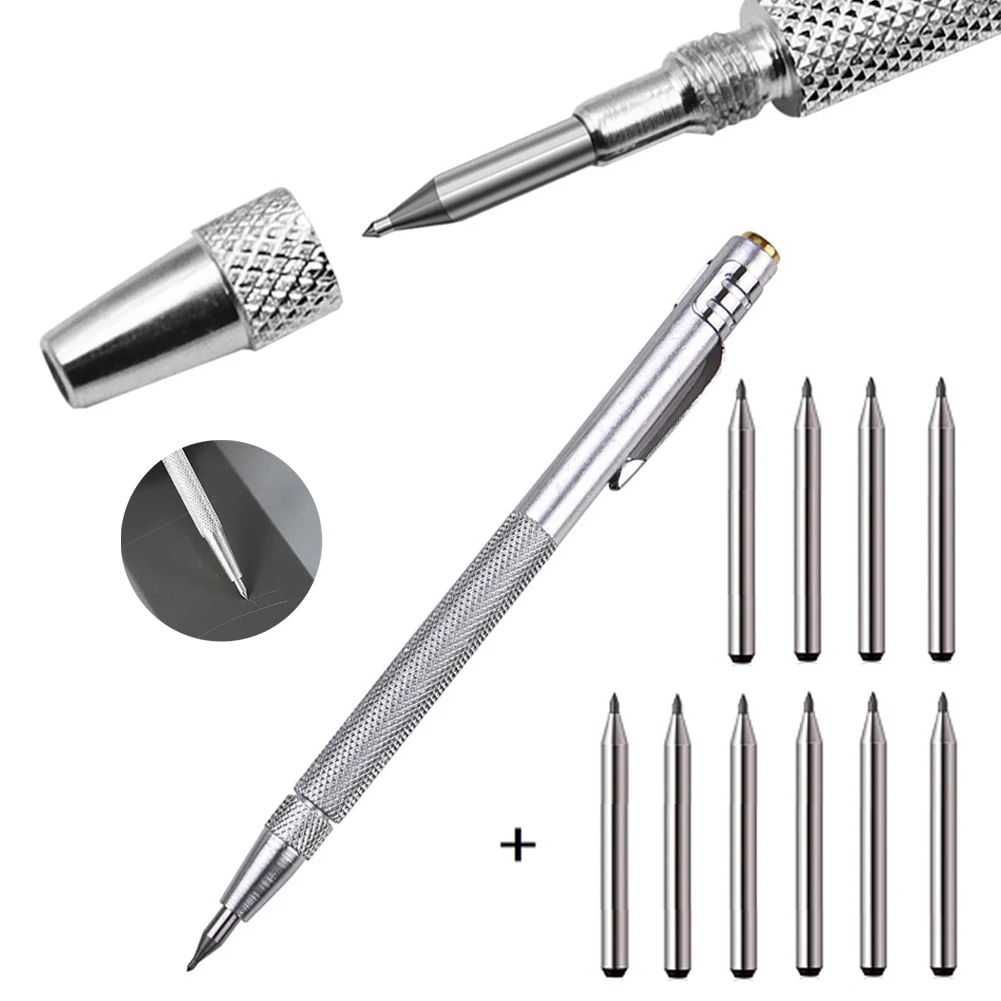 14cm Diamond Marking Pen Tungsten Carbide Tip Knurled Aluminum Handle For Metal Sheet Stainless Steel Ceramic Glass Hand Tools