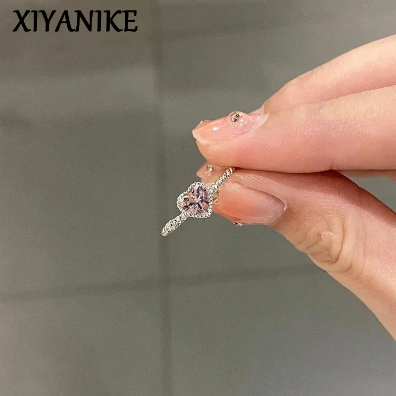 XIYANIKE Sweet Pink Heart Zircon Adjustable Open Finger Rings For Women Girl Fashion New Jewelry Gift Party Daily кольцо
