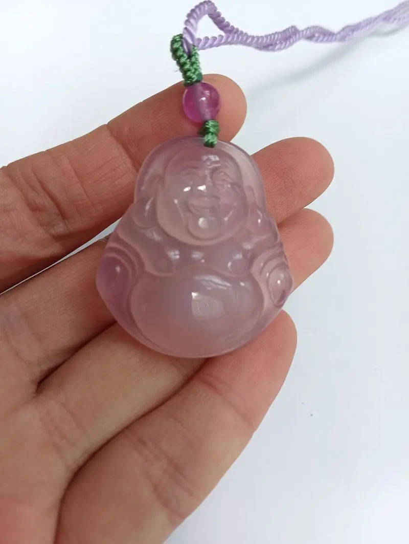 Natural Purple Agate Pendant Mascot Carven Happy Buddha Amulet Bring Lucky Hanging Buddhism Chalcedony