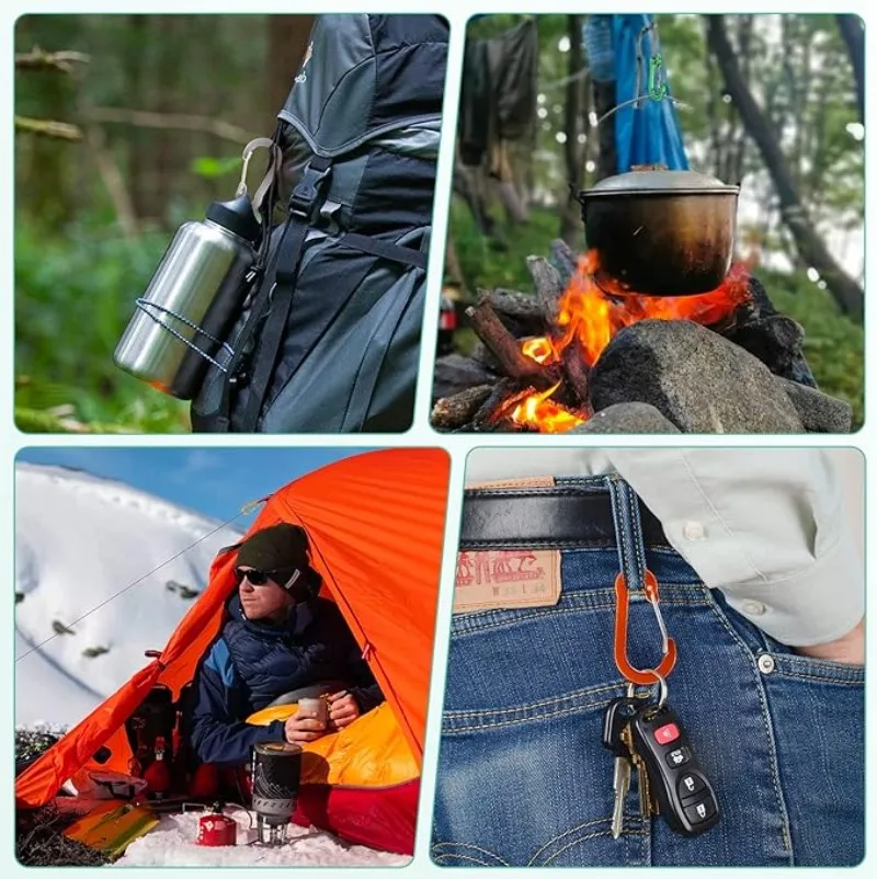 Liga de alumínio Camping Mosquetão Fivela de segurança, Botão de escalada, Booms Pesca Gancho, Snap Clip, Mochila Keychain, Ferramentas ao ar livre